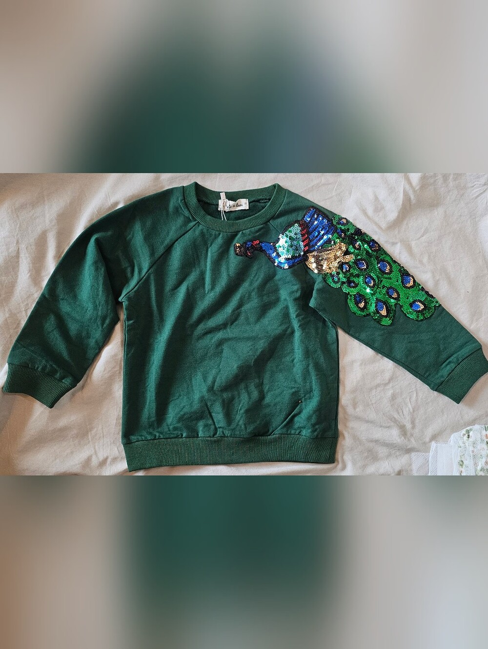 Doe A Dear Toddler Sweatshirt with Sequin Peacock Detail 2T